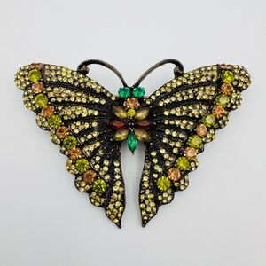 NEW Vintage Style Large Green Rhinestone Butterfly Brooch Pin Perfect Condition